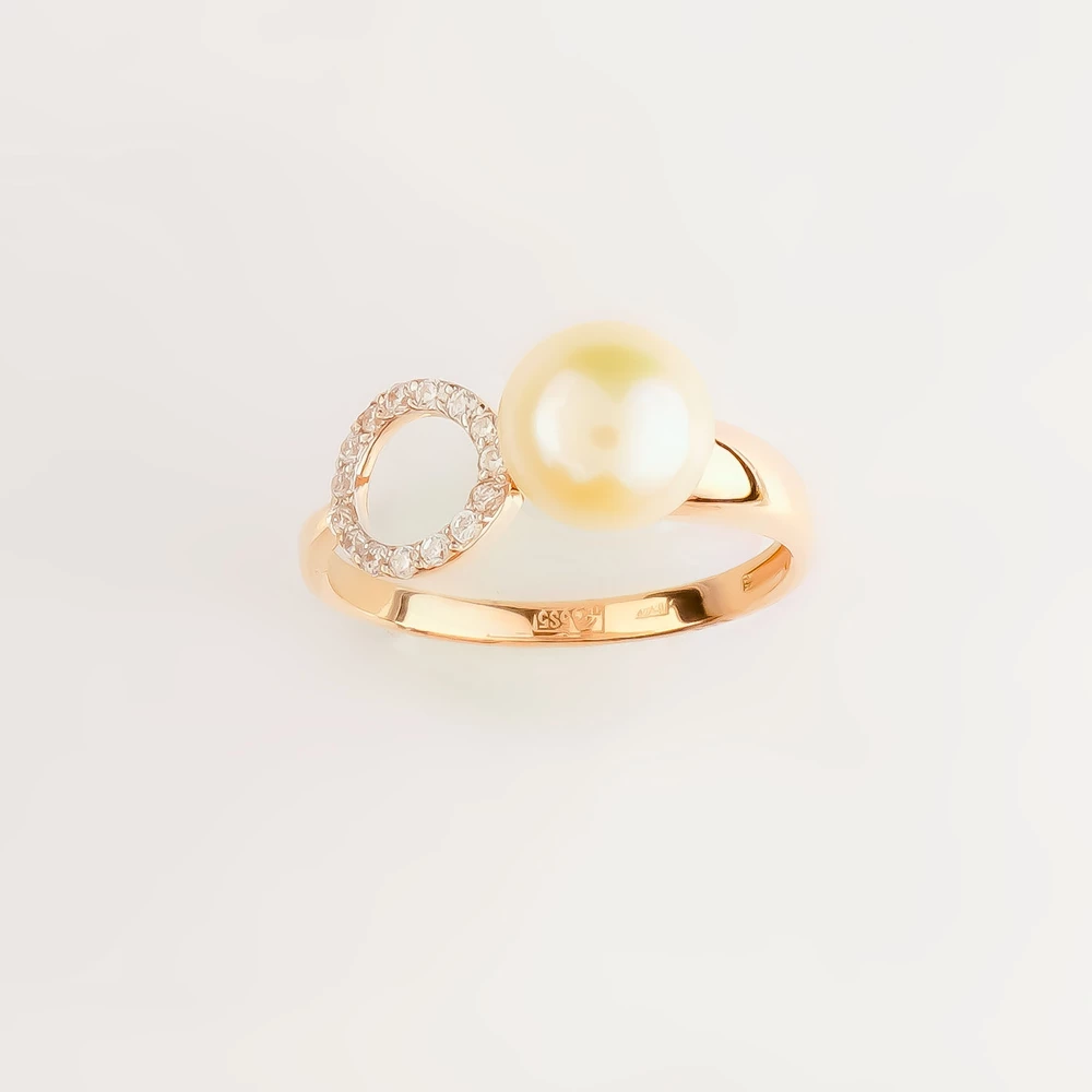 Кольцо с культивированным жемчугом из красного золота 585 пробы