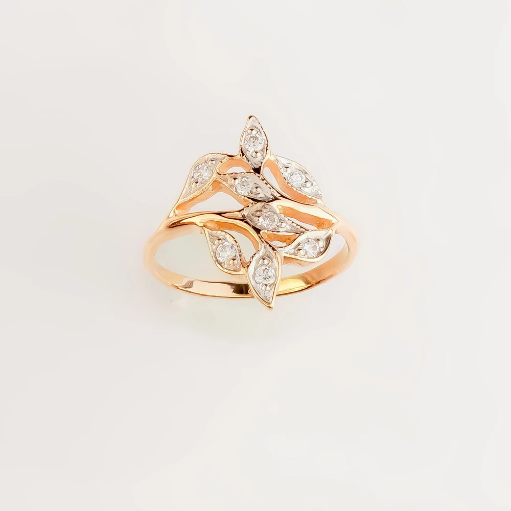 Кольцо с фианитом из красного золота 585 пробы