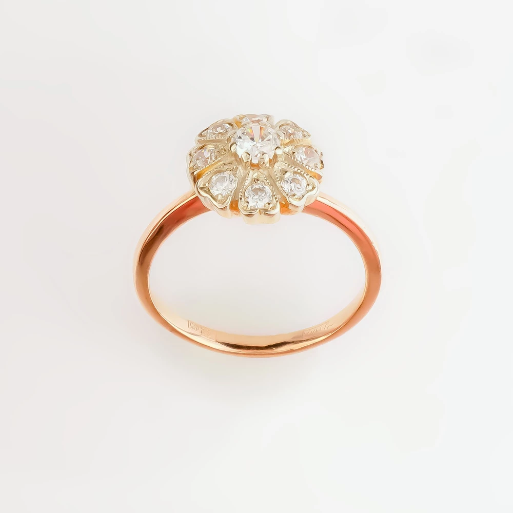 Кольцо с фианитом из красного золота 585 пробы