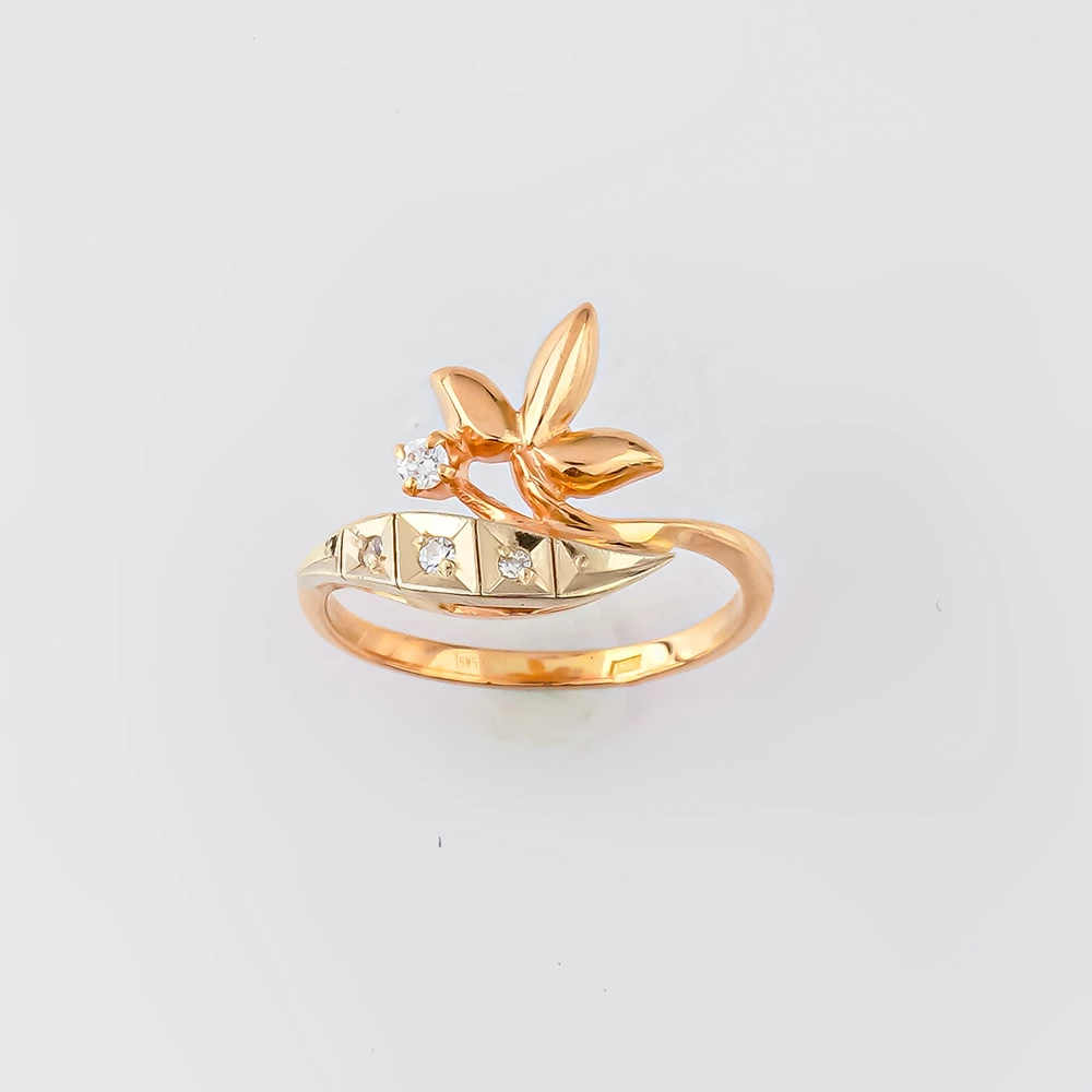 Кольцо с фианитом из красного золота 585 пробы