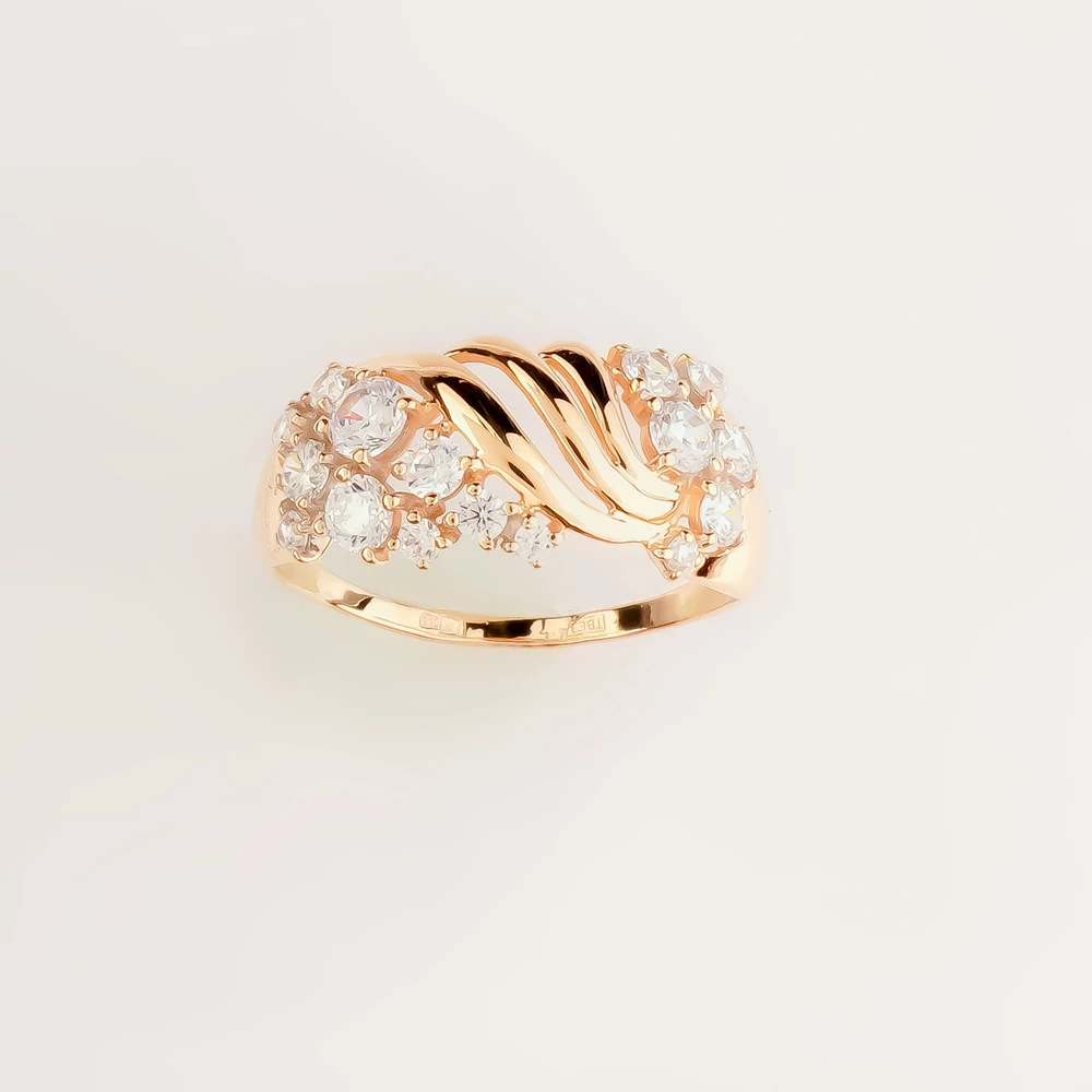 Кольцо с фианитом из красного золота 585 пробы