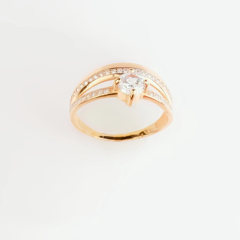 Кольцо с фианитом из красного золота 585 пробы