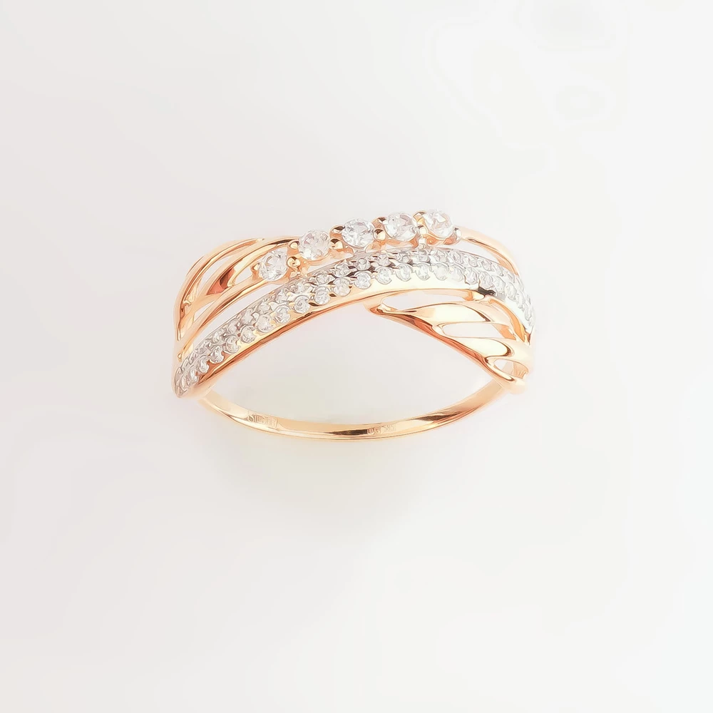 Кольцо с фианитом из красного золота 585 пробы