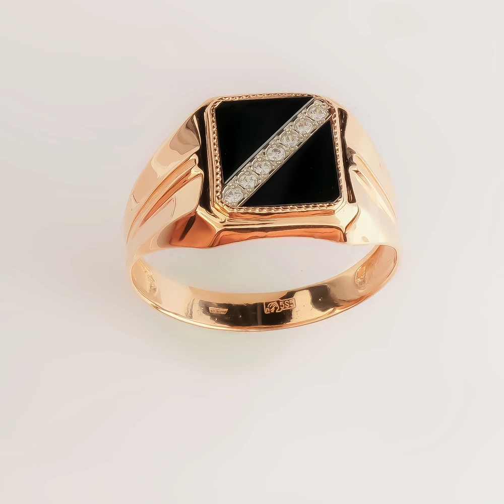 Кольцо с ониксом из красного золота 585 пробы