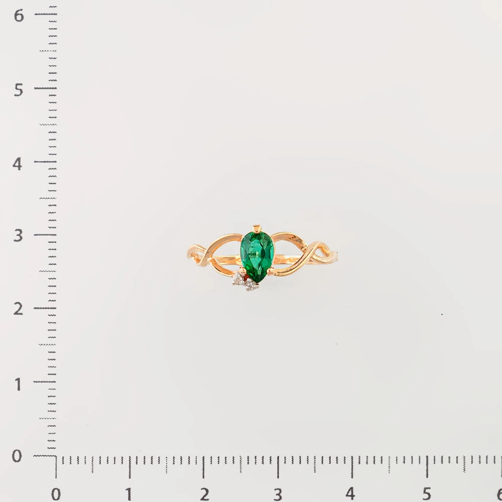 Кольцо с изумрудом синтетическим из красного золота 585 пробы