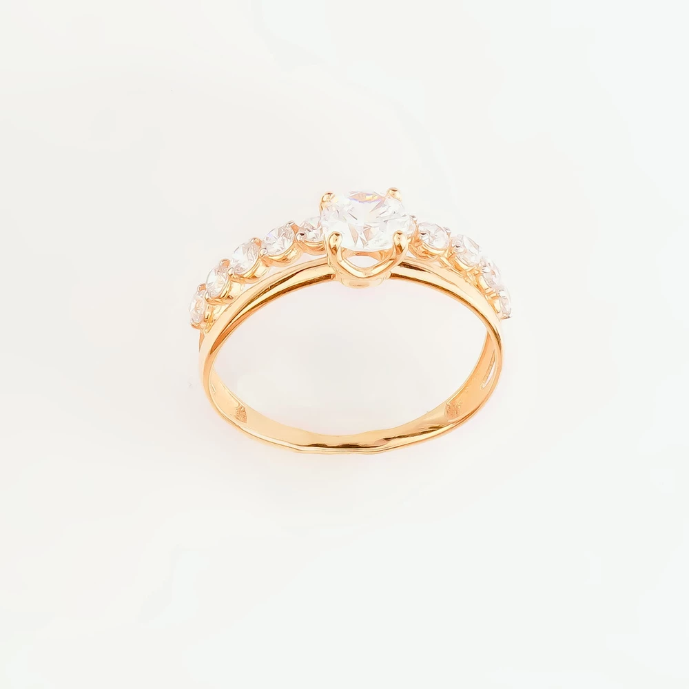 Кольцо с фианитом из красного золота 585 пробы