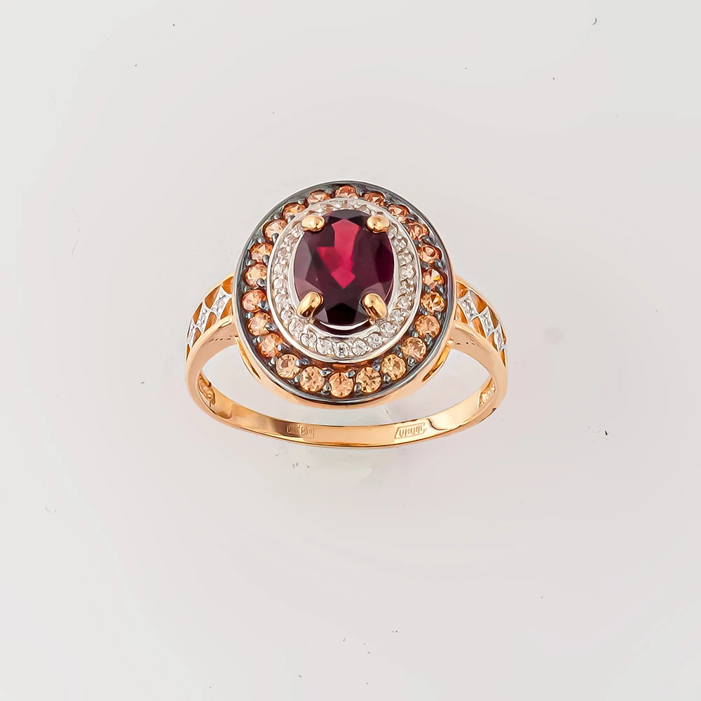 Кольцо с гранатом из красного золота 585 пробы