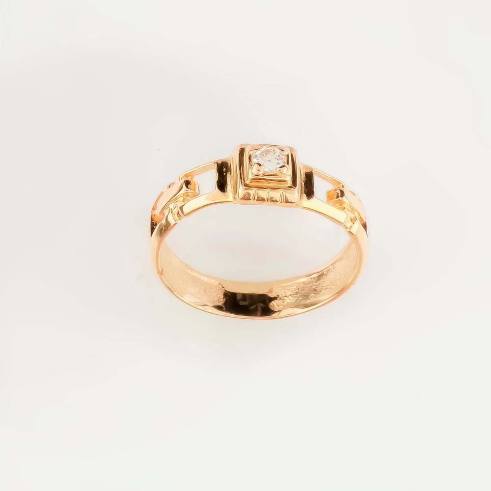 Кольцо с фианитом из красного золота 585 пробы