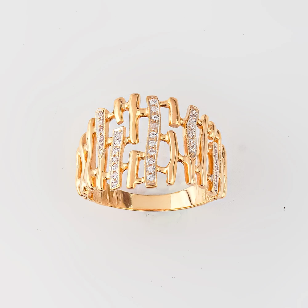 Кольцо с фианитом из красного золота 585 пробы