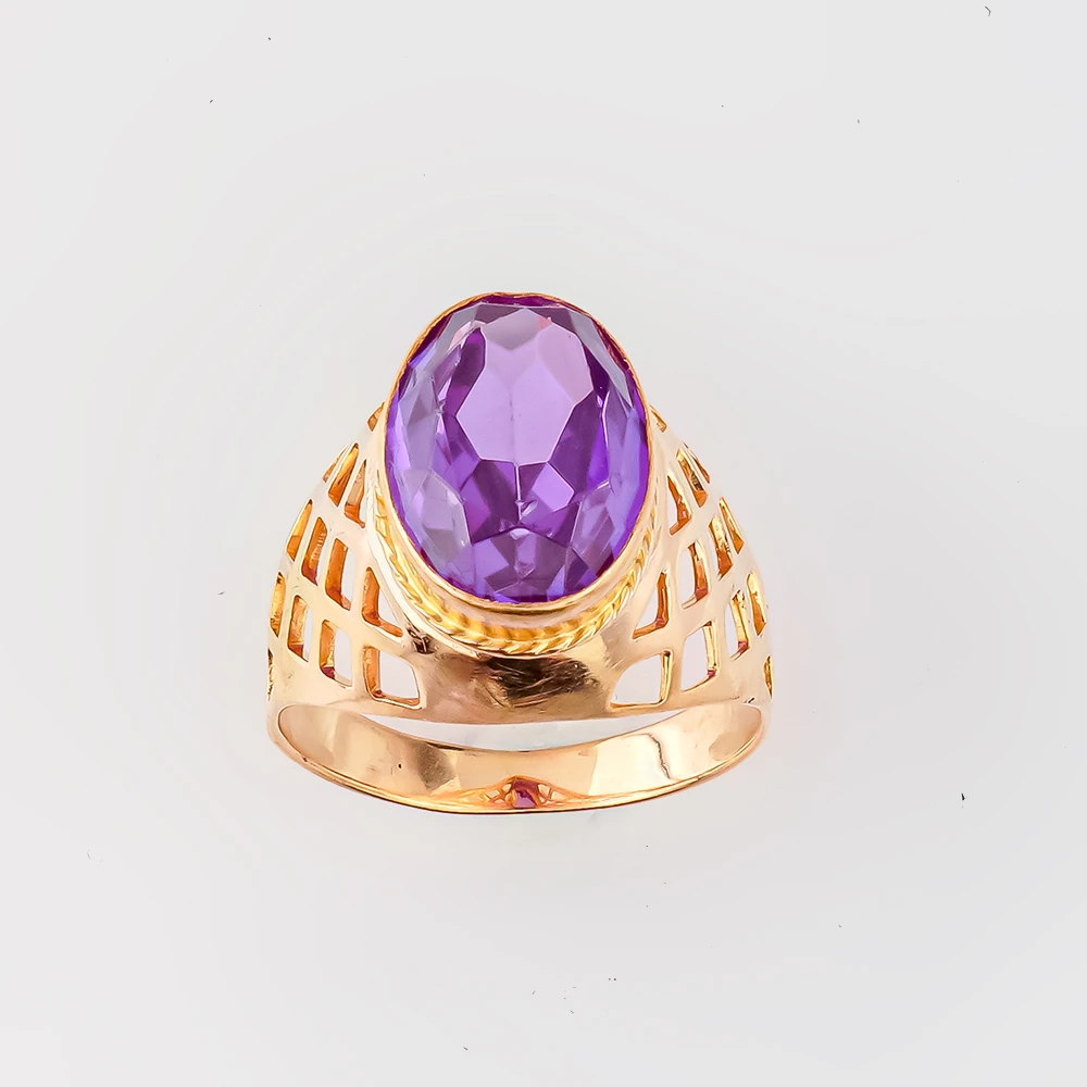 Кольцо с фианитом из красного золота 583 пробы