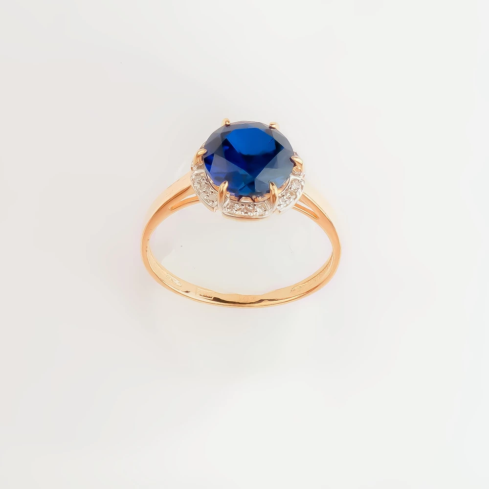 Кольцо с сапфиром синтетическим из красного золота 585 пробы