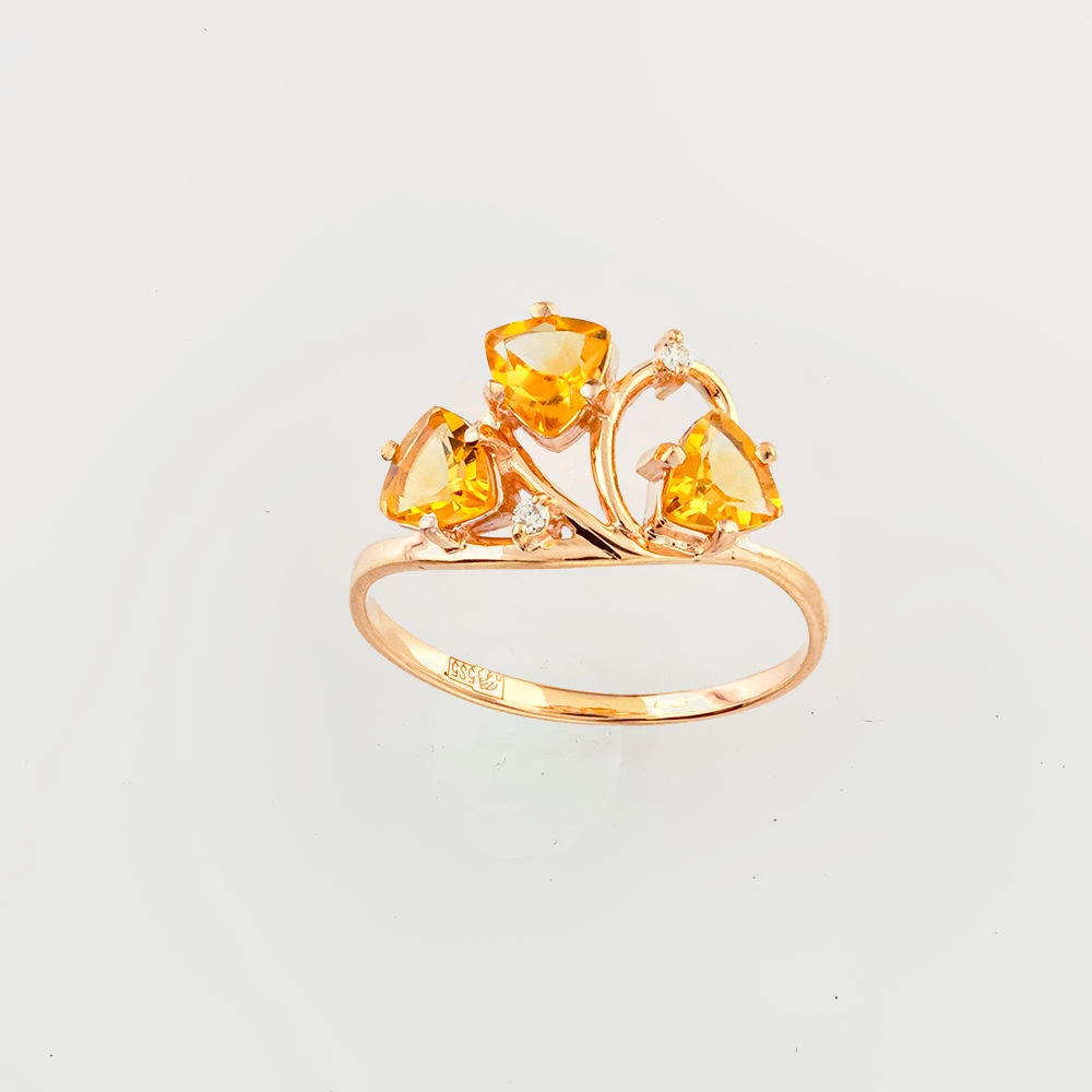 Кольцо с цитрином из красного золота 585 пробы