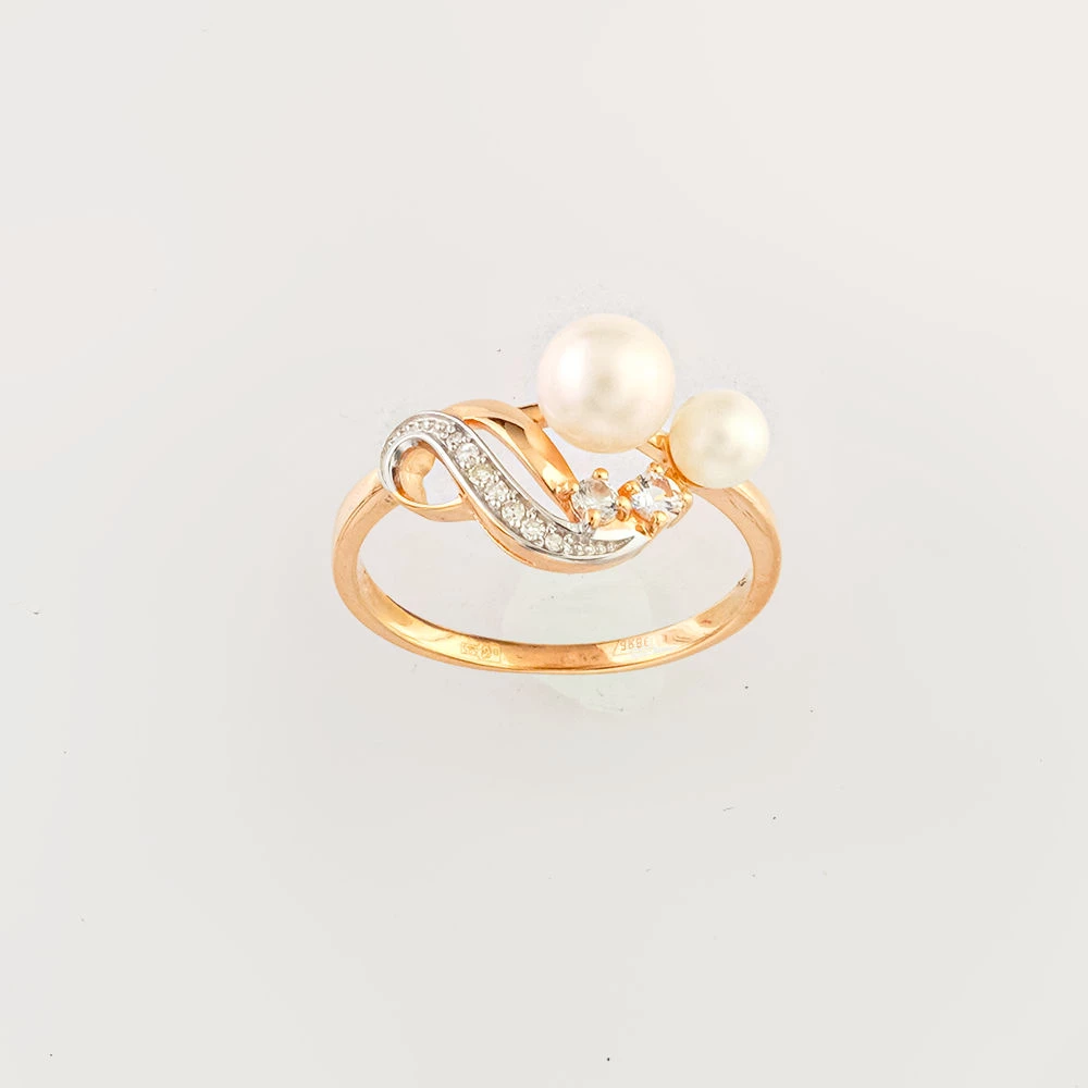 Кольцо с культивированным жемчугом из красного золота 585 пробы