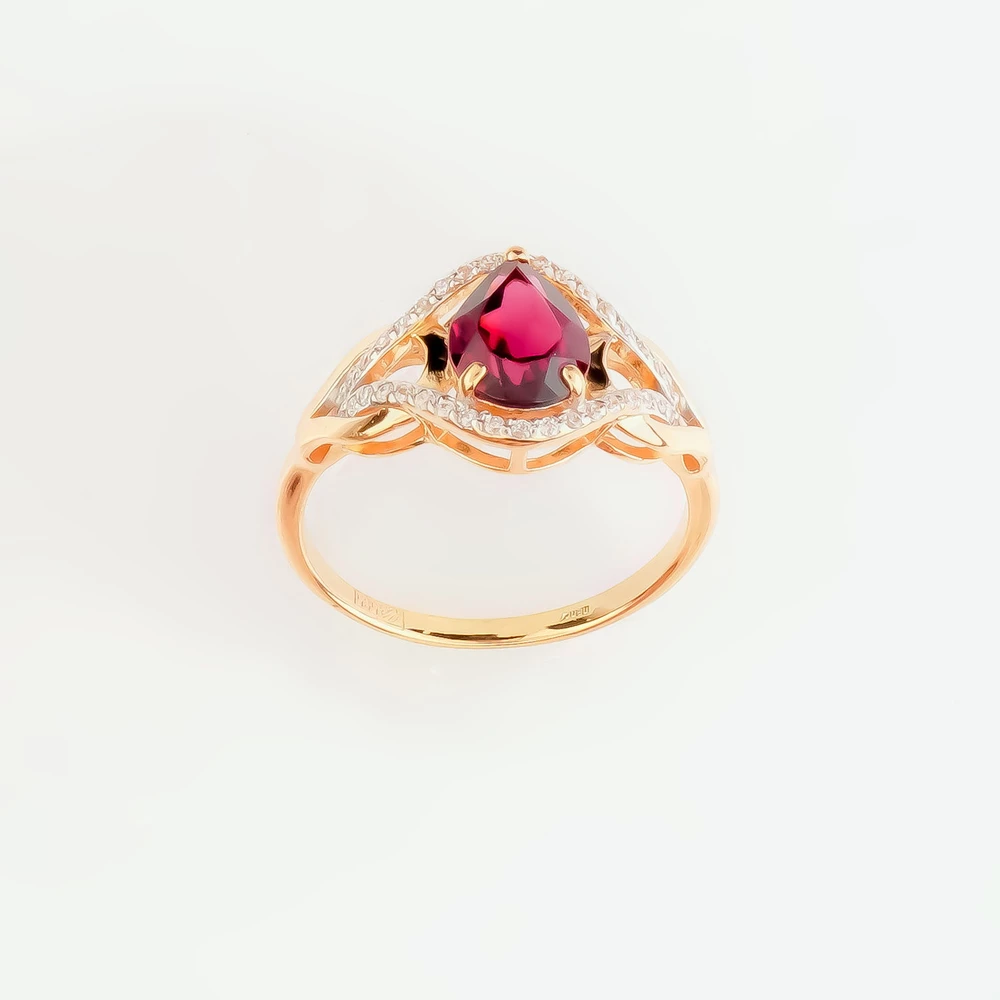 Кольцо с гранатом из красного золота 585 пробы