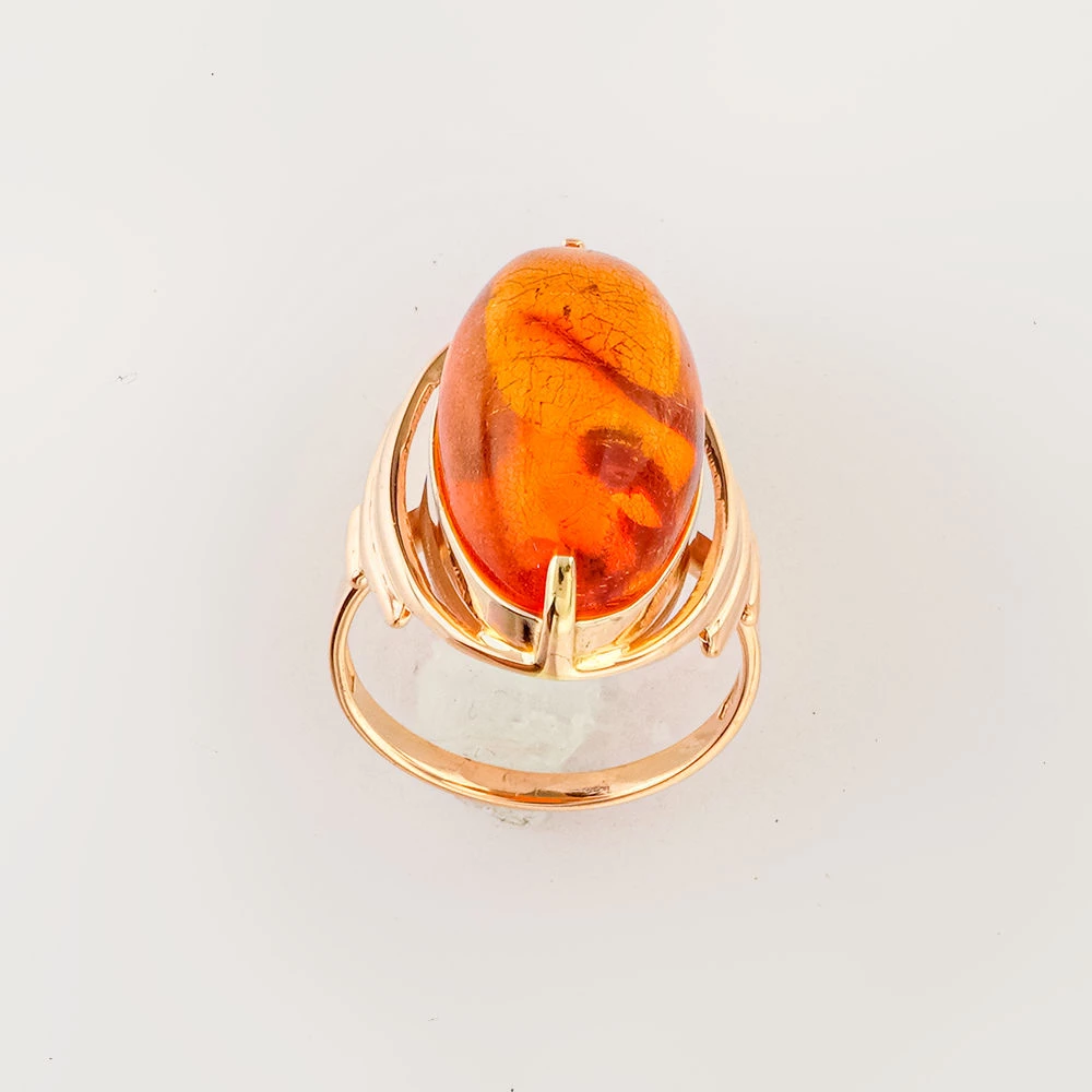 Кольцо с янтарем из красного золота 585 пробы