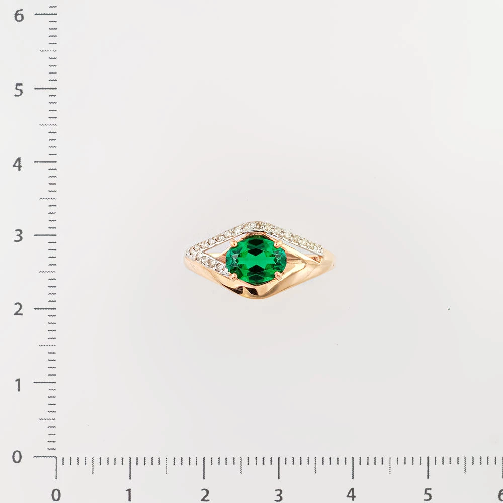 Кольцо с изумрудом синтетическим из красного золота 375 пробы