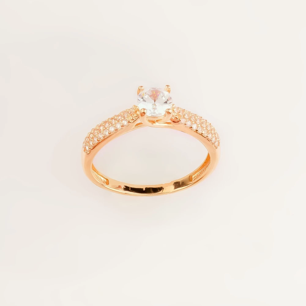 Кольцо с фианитом из красного золота 585 пробы