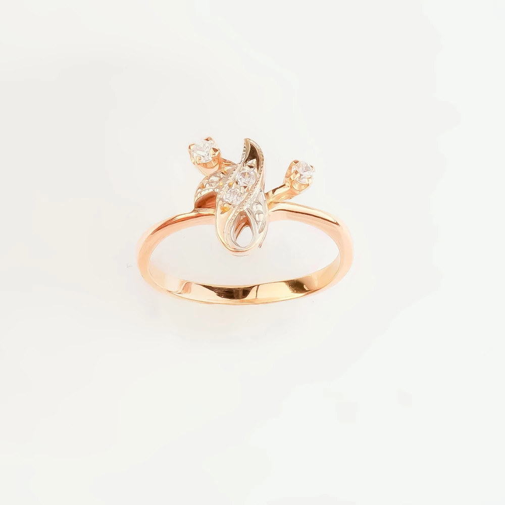 Кольцо с фианитом из красного золота 585 пробы