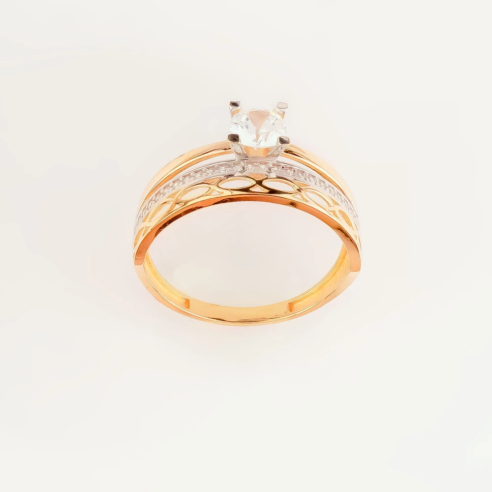 Кольцо с фианитом из красного золота 585 пробы