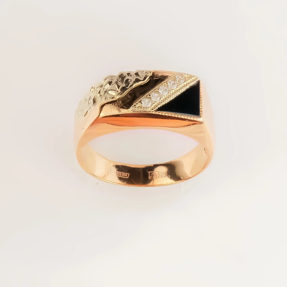 Кольцо с ониксом из красного золота 585 пробы