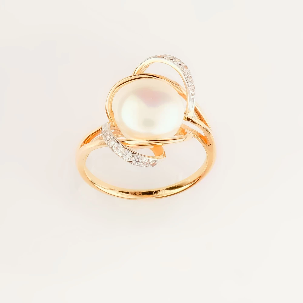 Кольцо с культивированным жемчугом из красного золота 585 пробы