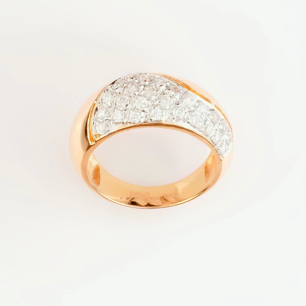 Кольцо с фианитом из красного золота 585 пробы