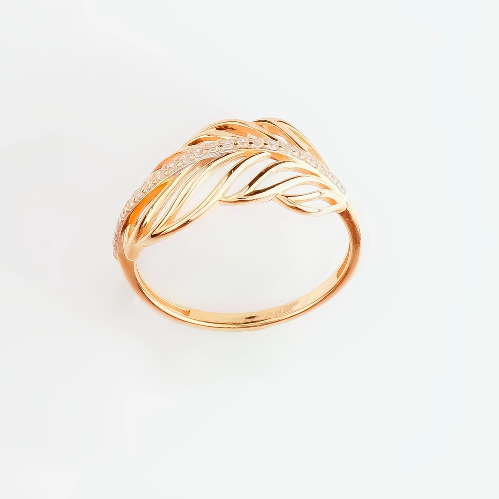 Кольцо с фианитом из красного золота 585 пробы