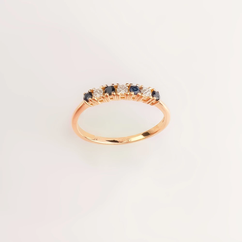 Кольцо с сапфиром синтетическим из красного золота 585 пробы