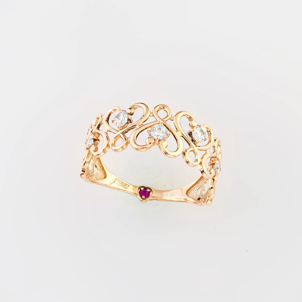 Кольцо с фианитом из красного золота 585 пробы