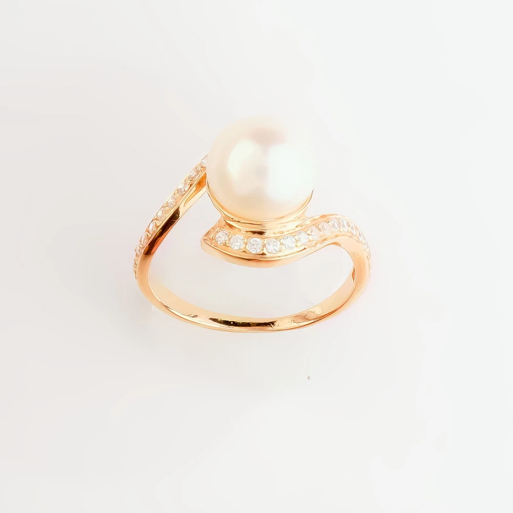 Кольцо с культивированным жемчугом из красного золота 585 пробы