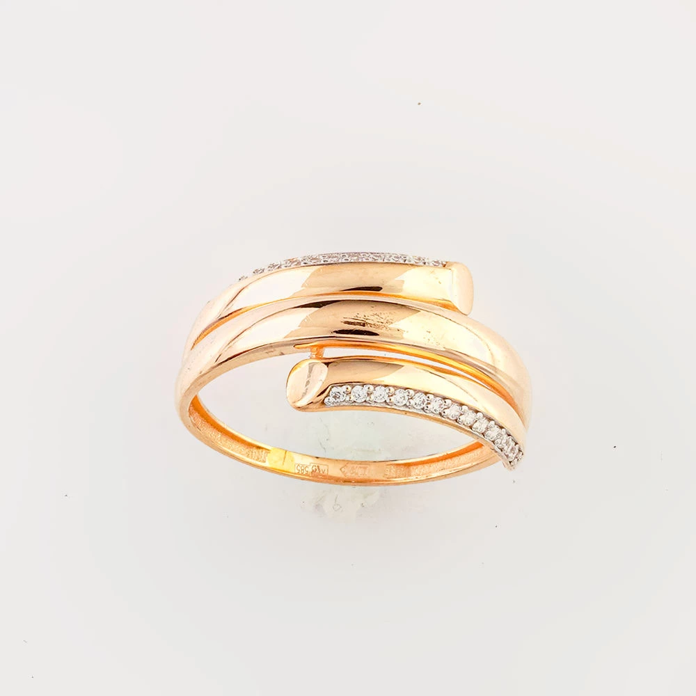 Кольцо с фианитом из красного золота 585 пробы