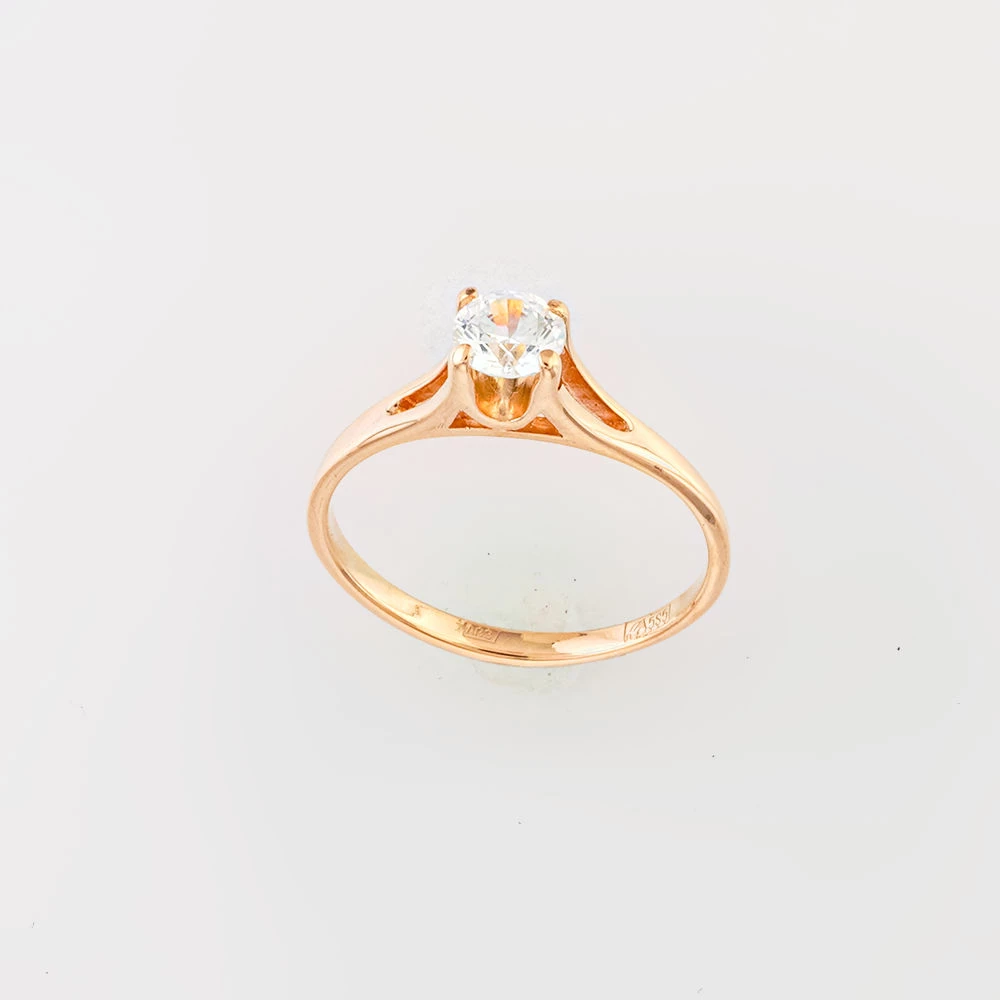 Кольцо с фианитом из красного золота 585 пробы