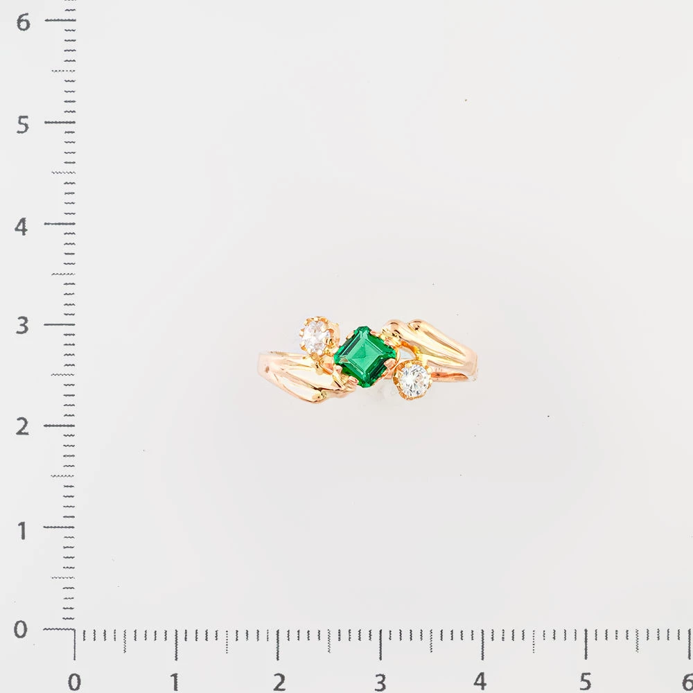 Кольцо с изумрудом синтетическим из красного золота 583 пробы