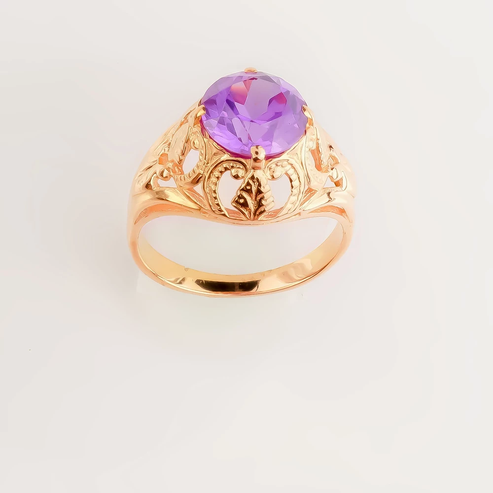 Кольцо с фианитом из красного золота 583 пробы