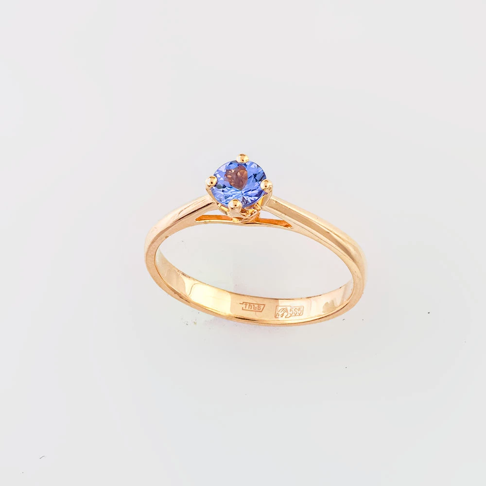 Кольцо с танзанитом из красного золота 585 пробы