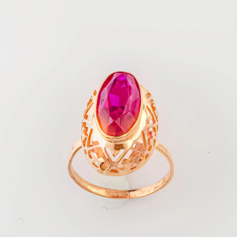 Кольцо с фианитом из красного золота 583 пробы