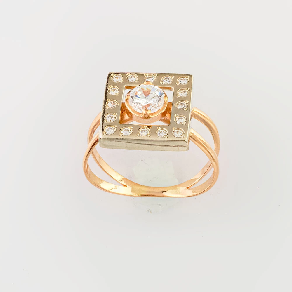 Кольцо с фианитом из красного золота 585 пробы