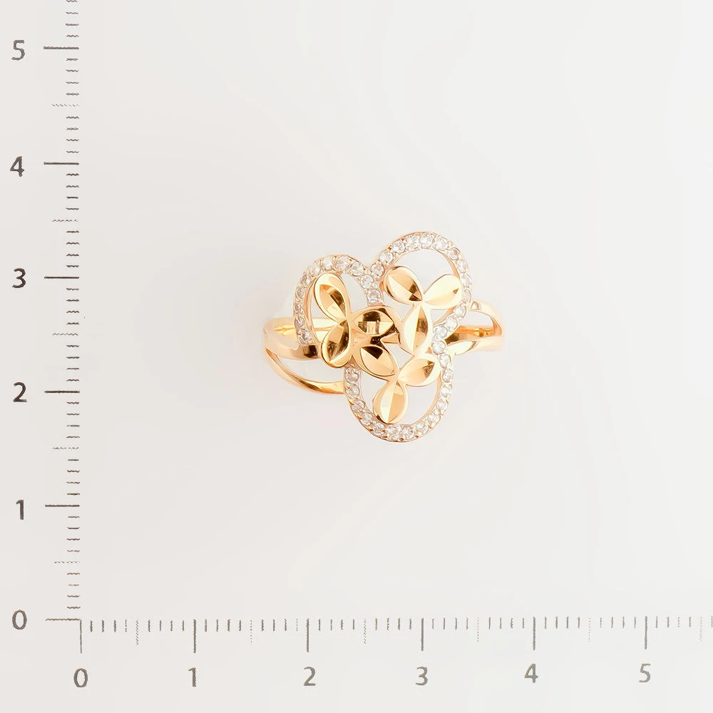 Кольцо с фианитом из красного золота 585 пробы