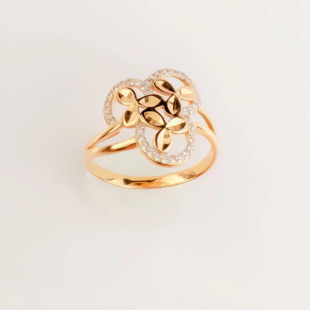 Кольцо с фианитом из красного золота 585 пробы