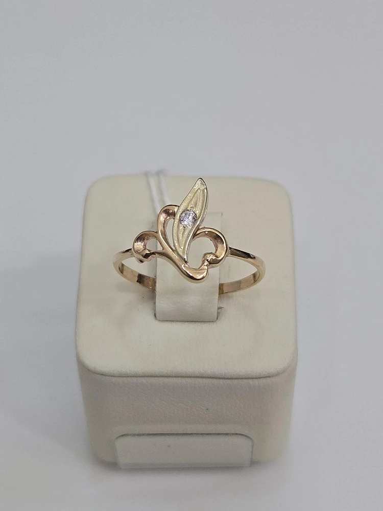 Кольцо с фианитом из красного золота 585 пробы