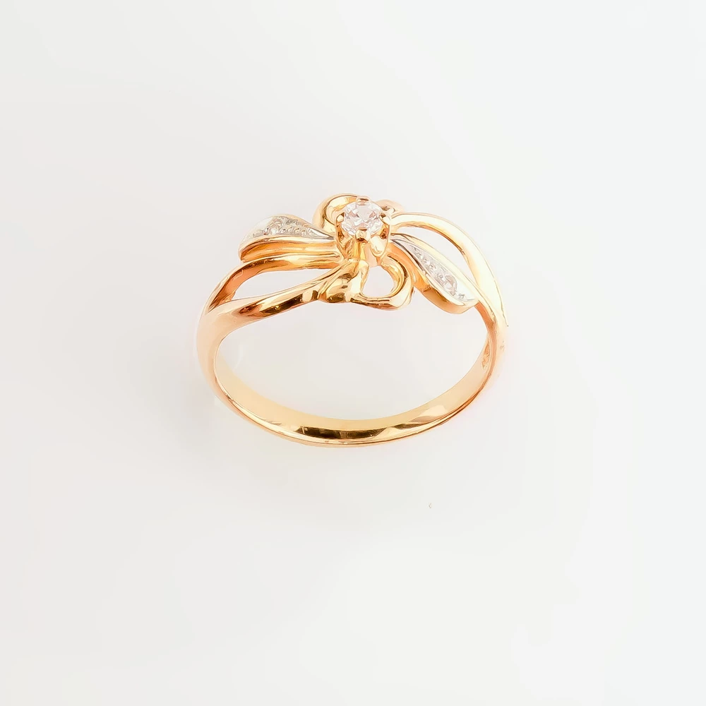 Кольцо с фианитом из красного золота 585 пробы