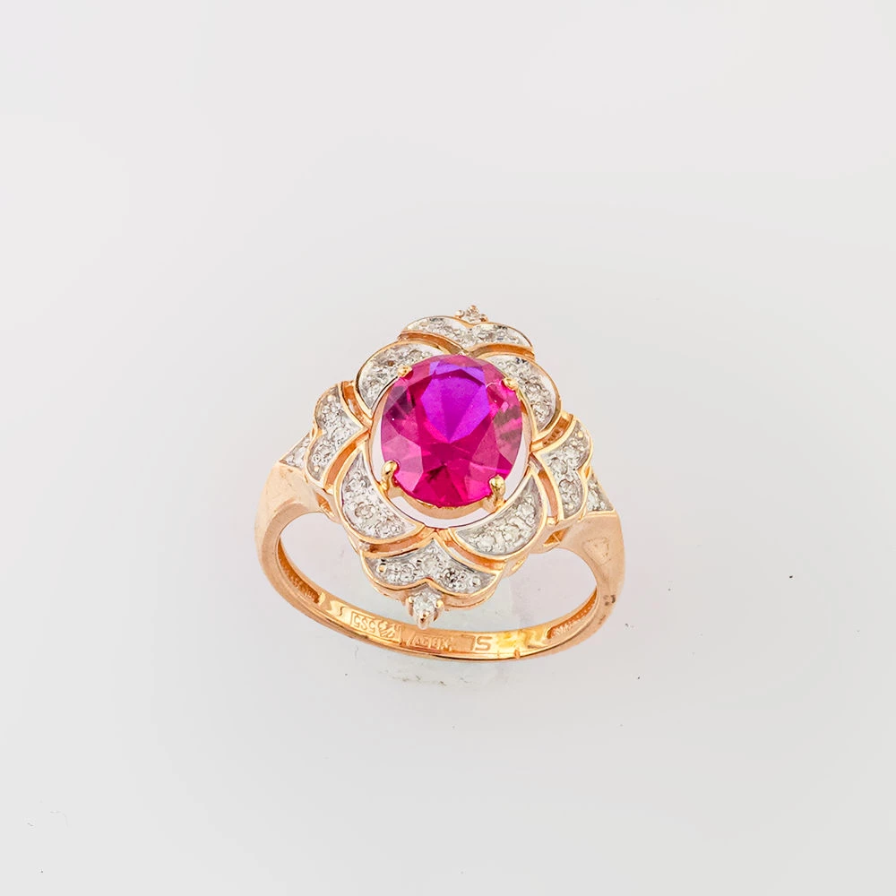 Кольцо с рубином синтетическим из красного золота 585 пробы