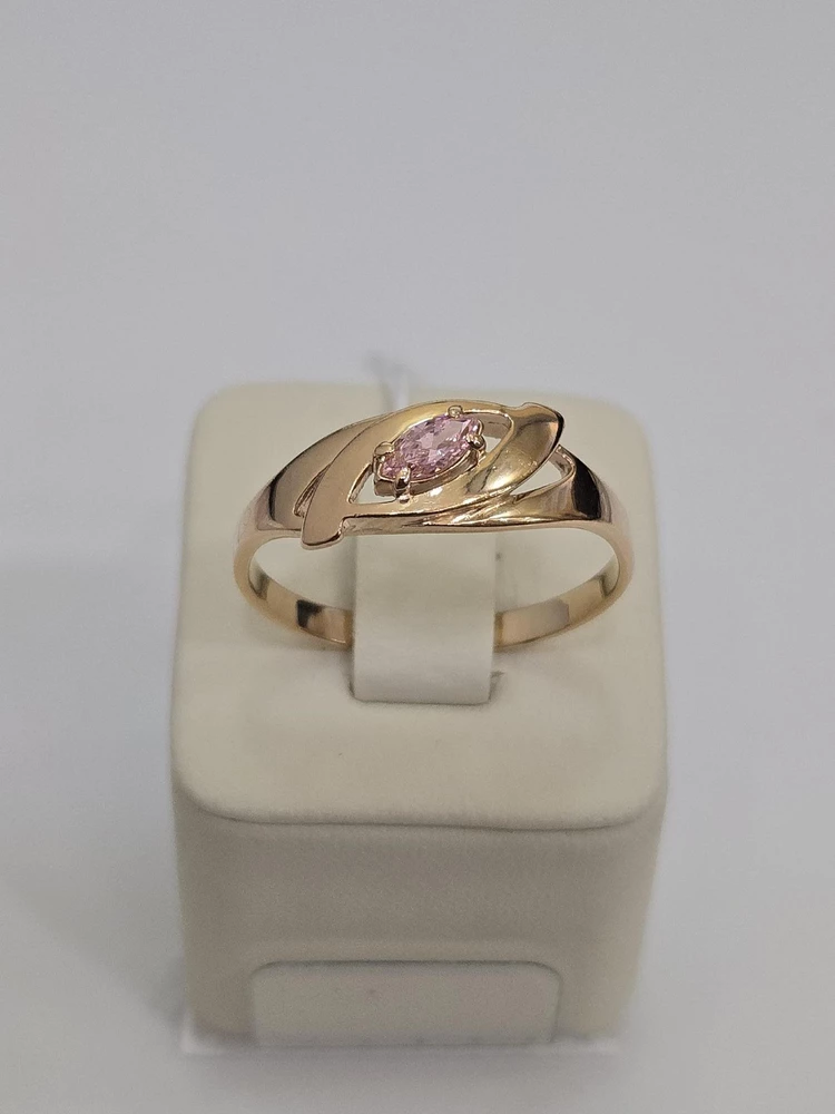 Кольцо с фианитом из красного золота 585 пробы