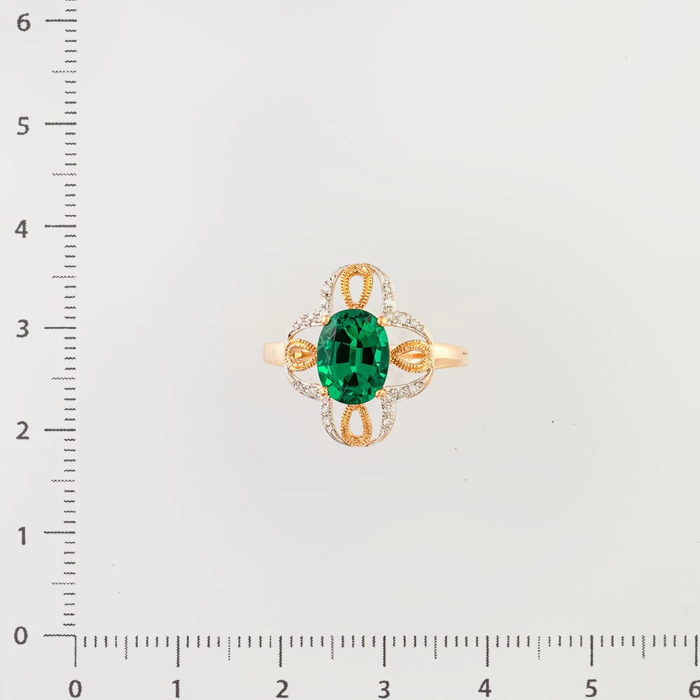 Кольцо с изумрудом синтетическим из красного золота 585 пробы