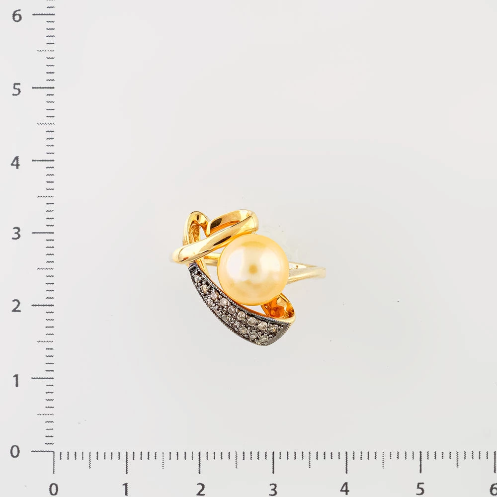 Кольцо с культивированным жемчугом из желтого золота 585 пробы