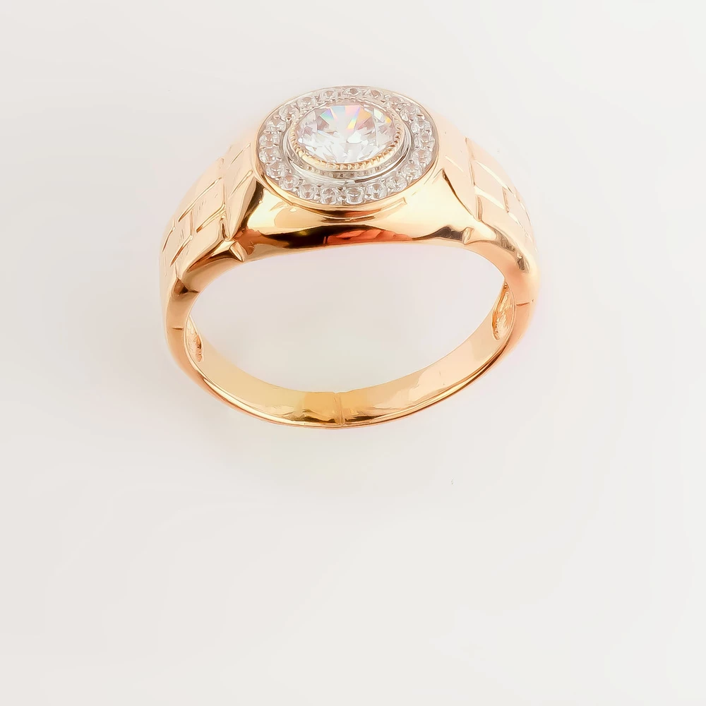 Кольцо с фианитом из красного золота 585 пробы