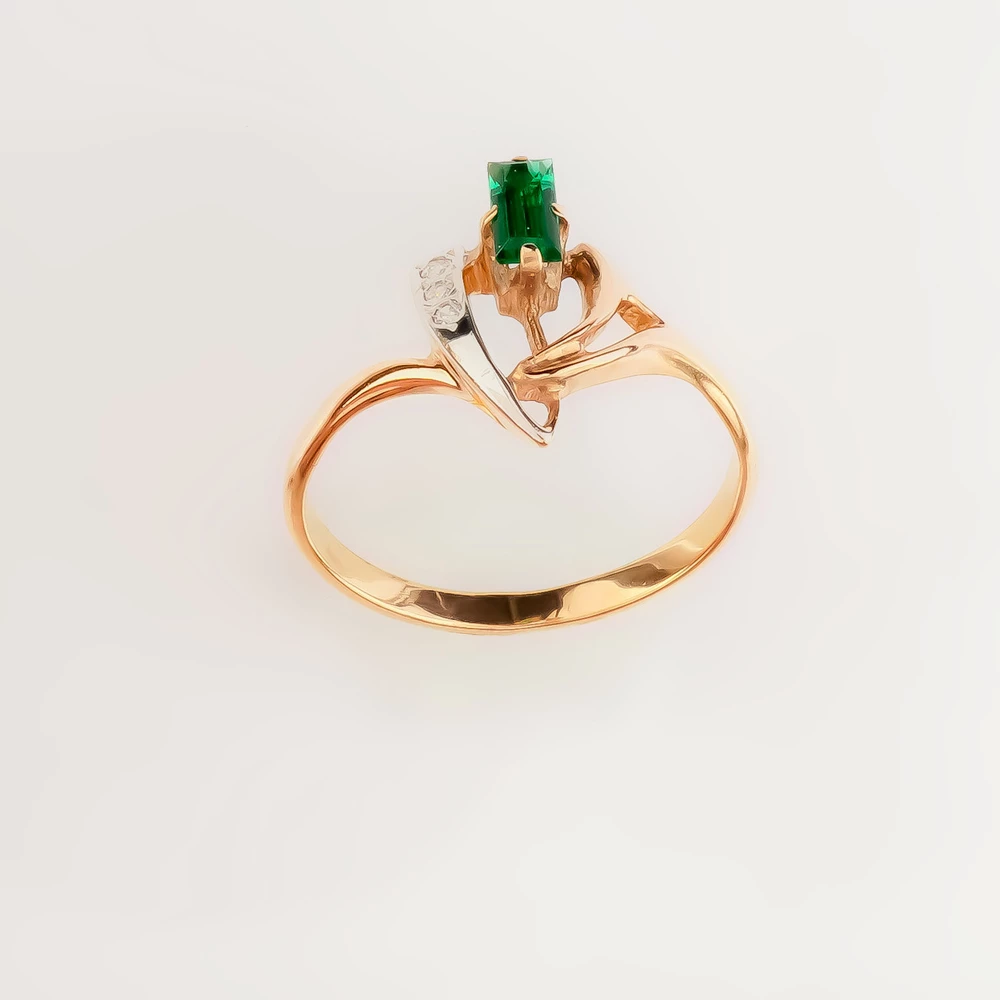 Кольцо с фианитом из красного золота 585 пробы