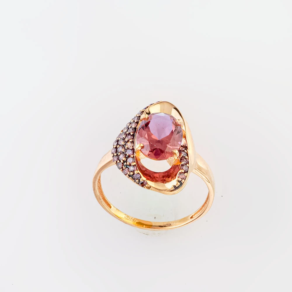 Кольцо с фианитом из красного золота 585 пробы