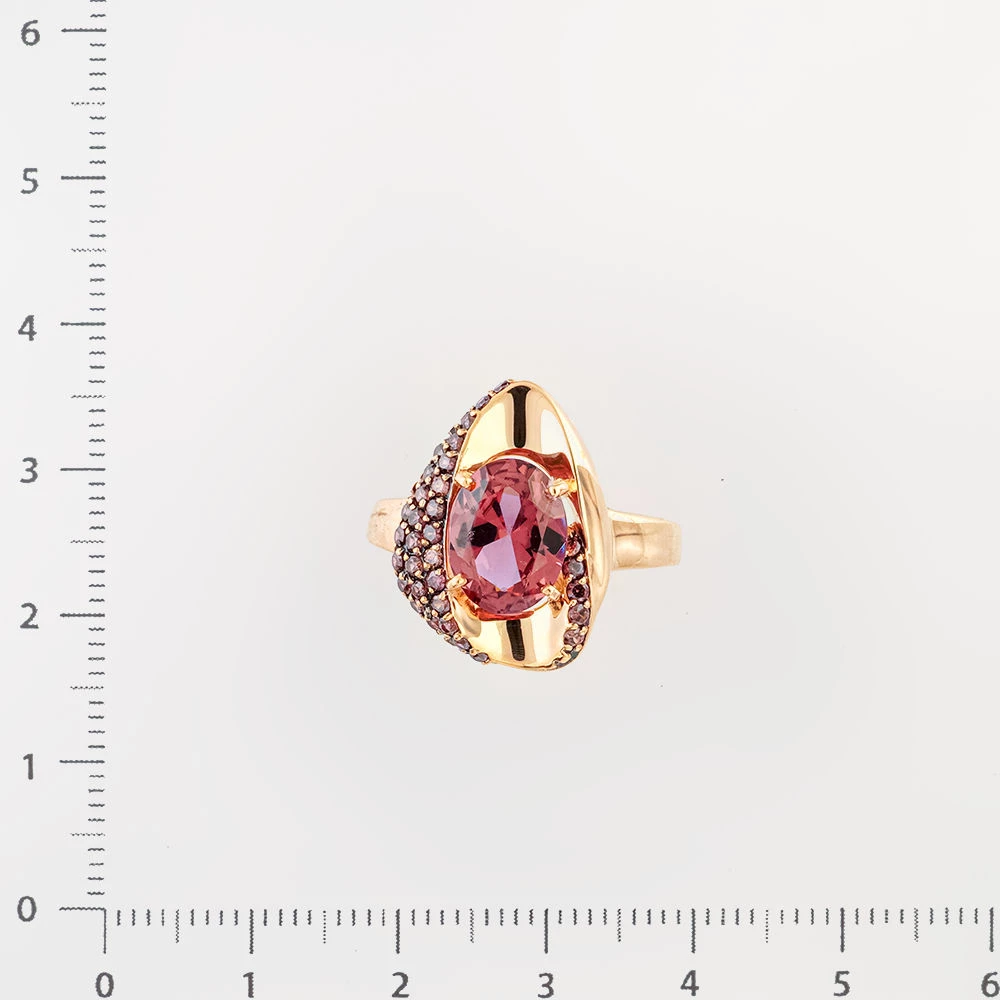 Кольцо с фианитом из красного золота 585 пробы