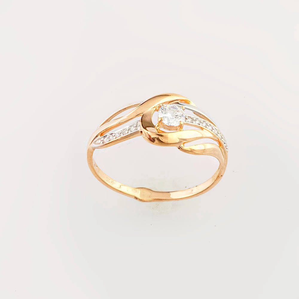 Кольцо с фианитом из красного золота 585 пробы